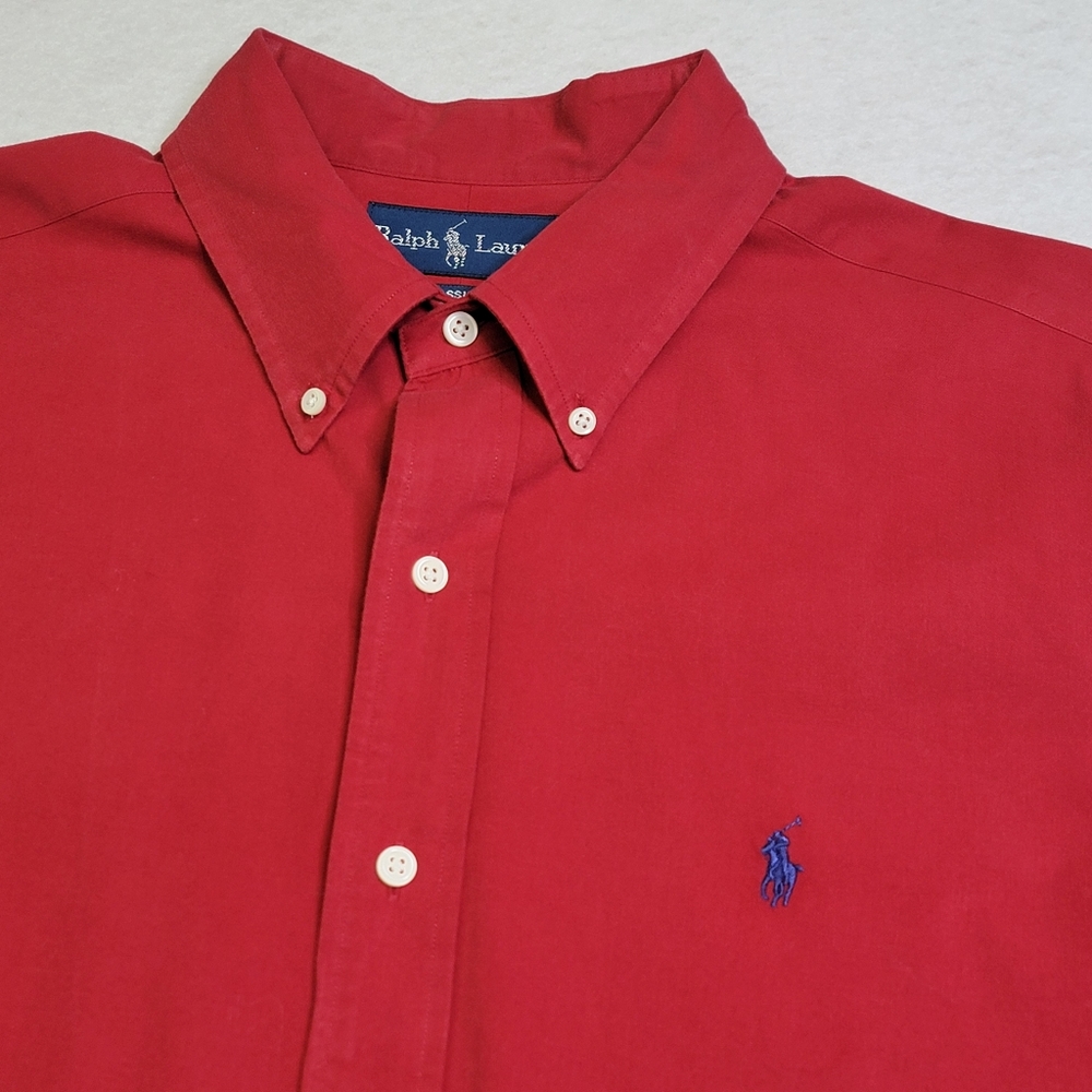 Ralph Lauren Classic Fit Long Sleeve Button Down in Red sz Large